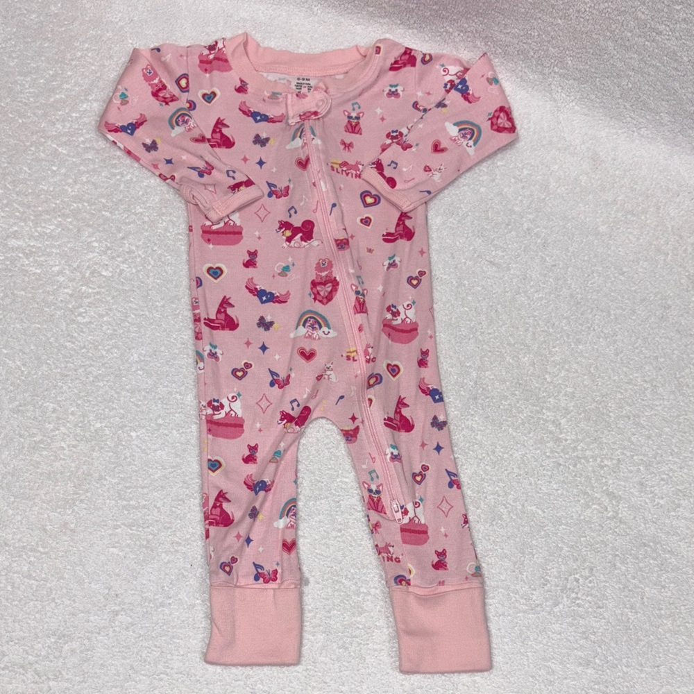 Paris Hilton Pink Kids Footie dog puppy pattern organic 2 way zip 6/9m sleeper